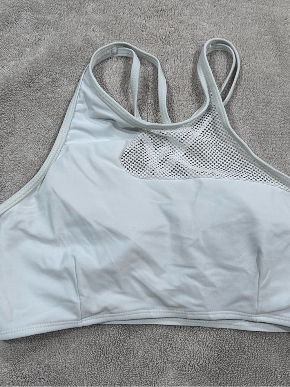White High-Neck Sports Swim top with Mesh Detail
